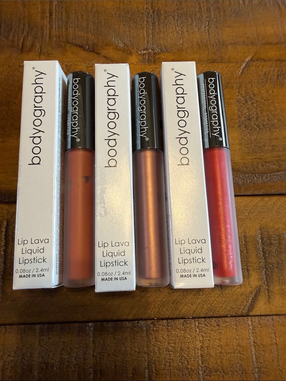 3 Bodyography Lip Lava Liquid Lipstick bittersweet, crystal moon, strawberry